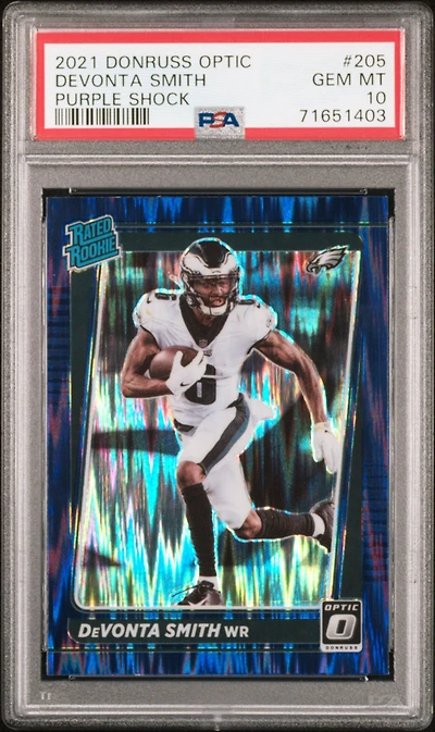 2021 Panini Donruss Optic 205 Devonta Smith Purple Shock PSA 10