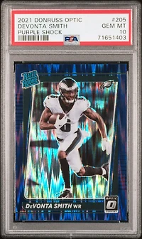 2021 Panini Donruss Optic 205 Devonta Smith Purple Shock PSA 10