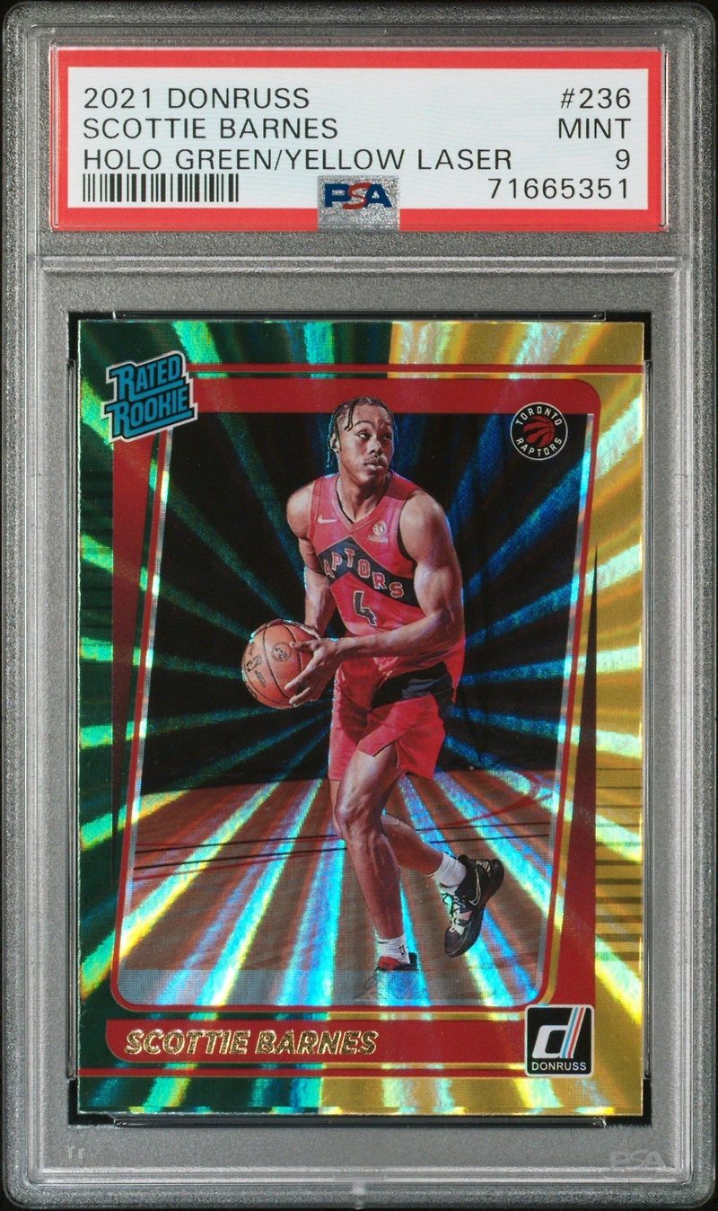 2021 Panini Donruss 236 Scottie Barnes Holo Green/yellow Laser PSA 9