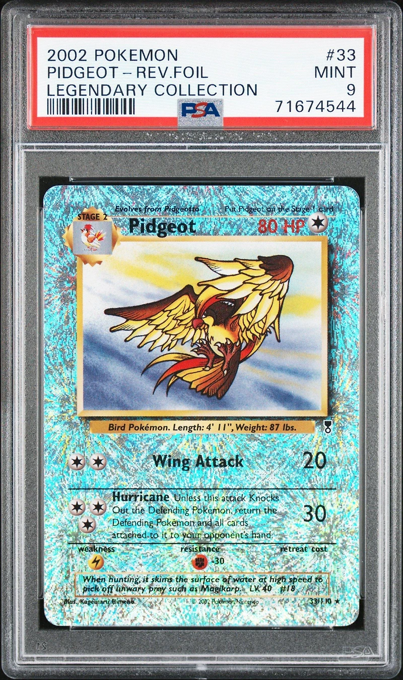 2002 Pokemon Legendary Collection 33 Pidgeot-reverse Foil PSA 9