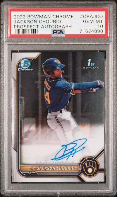 2022 Bowman Chrome Prospect Autographs Cpajco Jackson Chourio PSA 10