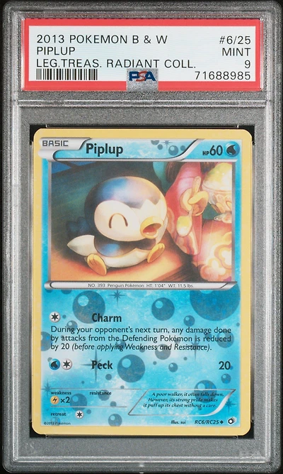 2013 Pokemon Black & White Legendary Treasures Radiant Collection Rc6 Piplup PSA 9