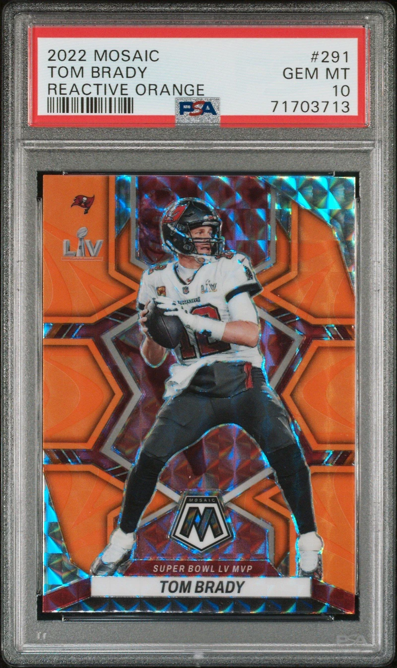 2022 Panini Mosaic 291 Tom Brady Reactive Orange PSA 10