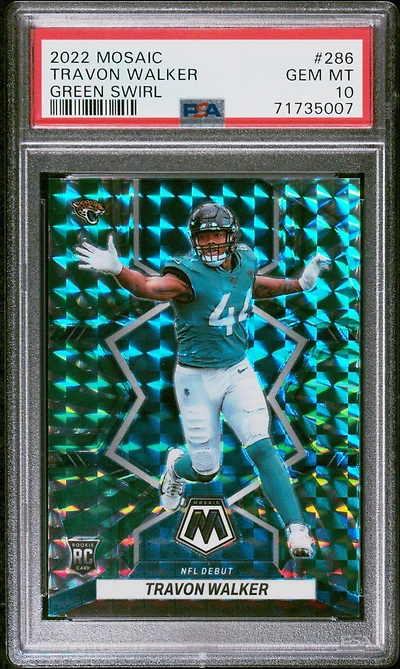 2022 Panini Mosaic 286 Travon Walker Green Swirl PSA 10