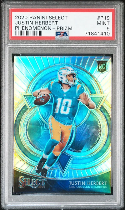 2020 Panini Select Phenomenon P19 Justin Herbert Prizm PSA 9