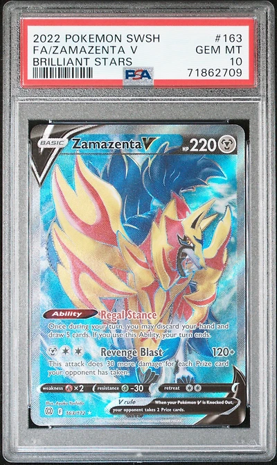 2022 Pokemon Sword & Shield Brilliant Stars 163 Full Art/zamazenta V PSA 10