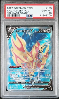 2022 Pokemon Sword & Shield Brilliant Stars 163 Full Art/zamazenta V PSA 10