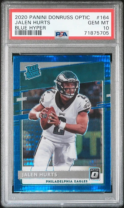 2020 Panini Donruss Optic 164 Jalen Hurts Blue Hyper PSA 10