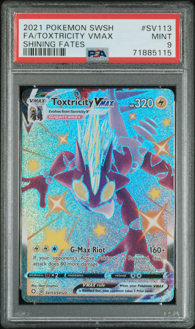2021 Pokemon Sword & Shield Shining Fates Sv113 Full Art/toxtricity Vmax PSA 9