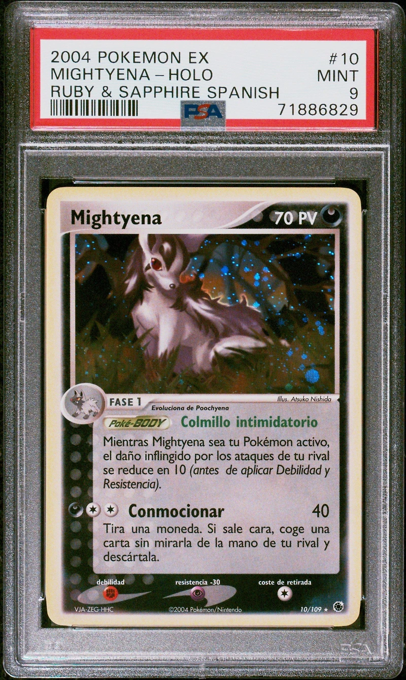 2004 Pokemon Spanish Ex Ruby & Sapphire 10 Mightyena-holo PSA 9