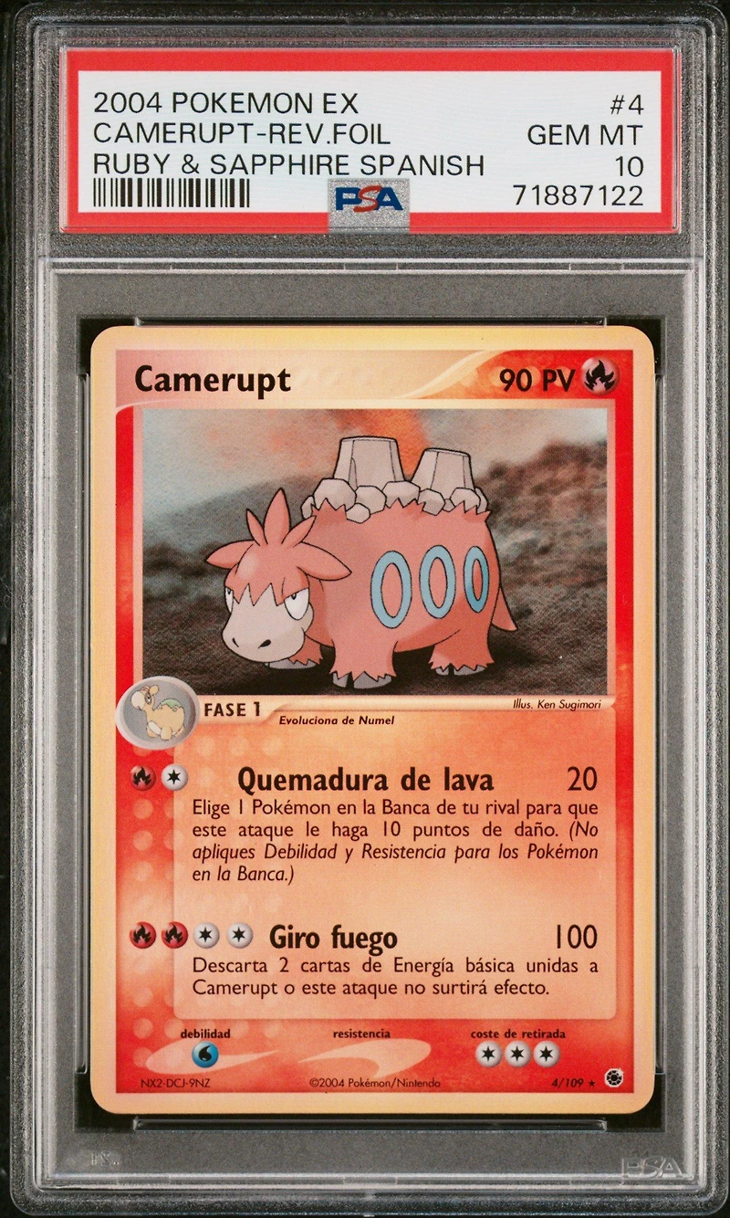 2004 Pokemon Spanish Ex Ruby & Sapphire 4 Camerupt-reverse Foil PSA 10