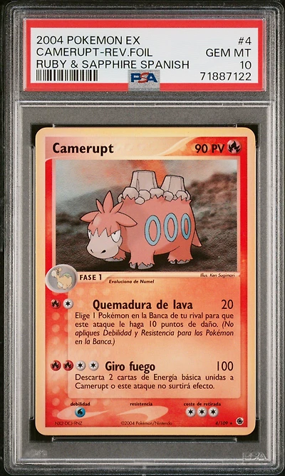 2004 Pokemon Spanish Ex Ruby & Sapphire 4 Camerupt-reverse Foil PSA 10