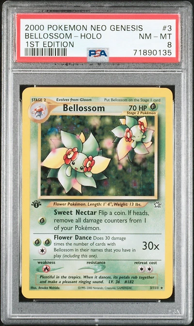 2000 Pokemon Neo Genesis 1st Edition 3 Bellossom PSA 8