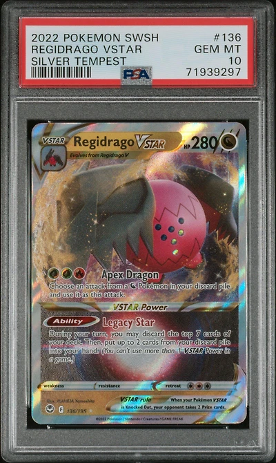 2022 Pokemon Sword & Shield Silver Tempest 136 Regidrago Vstar PSA 10