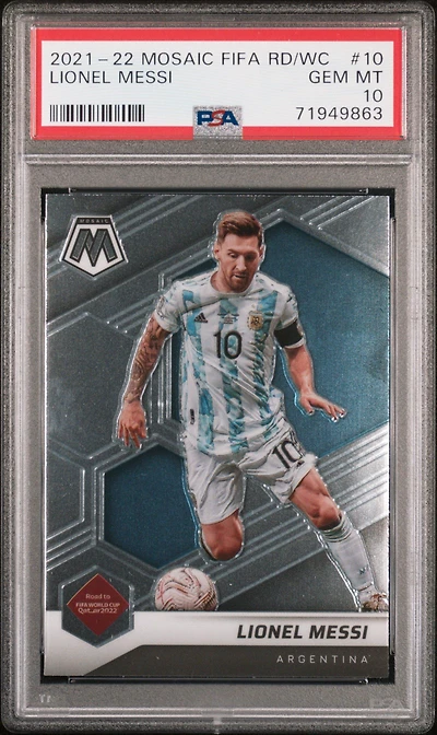 2021-2022 Panini Mosaic Fifa Road To World Cup 10 Lionel Messi PSA 10