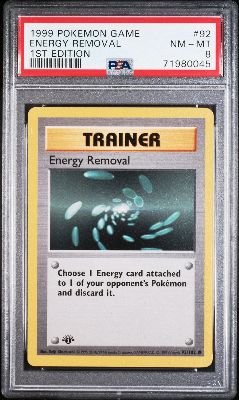 1999 Pokemon Game 92 Energy Removal 1st Edition PSA 8
