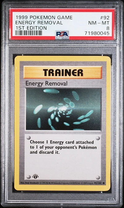 1999 Pokemon Game 92 Energy Removal 1st Edition PSA 8
