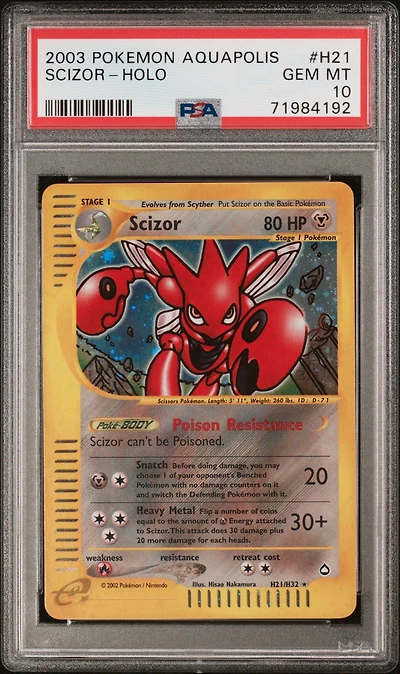 2003 Pokemon Aquapolis H21 Scizor-holo PSA 10