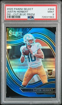 2020 Panini Select 344 Justin Herbert Die-cut Blue Prizm PSA 9