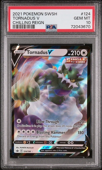 2021 Pokemon Sword & Shield Chilling Reign 124 Tornadus V PSA 10
