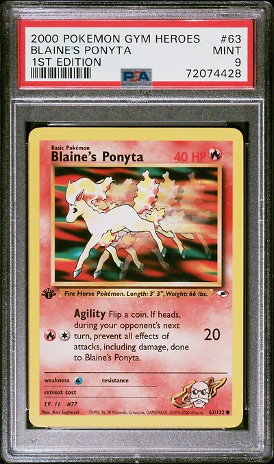 2000 Pokemon Gym Heroes 63 Blaine's Ponyta 1st Edition PSA