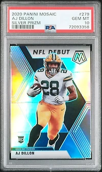 2020 Panini Mosaic 279 Aj Dillon Silver Prizm PSA 10