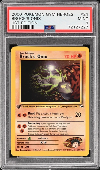 2000 Pokemon Gym Heroes 21 Brock's Onix 1st Edition PSA 9