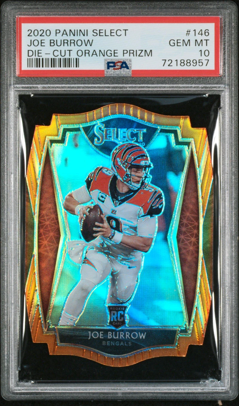2020 Panini Select Joe Burrow Die-cut Orange Prizm PSA 10