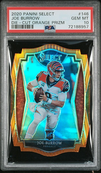 2020 Panini Select Joe Burrow Die-cut Orange Prizm PSA 10