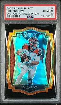 2020 Panini Select Joe Burrow Die-cut Orange Prizm PSA 10