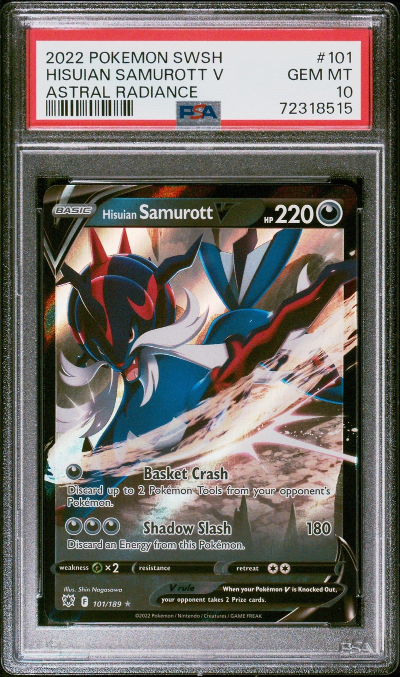 2022 Pokemon Sword & Shield Astral Radiance 101 Hisuian Samurott V PSA