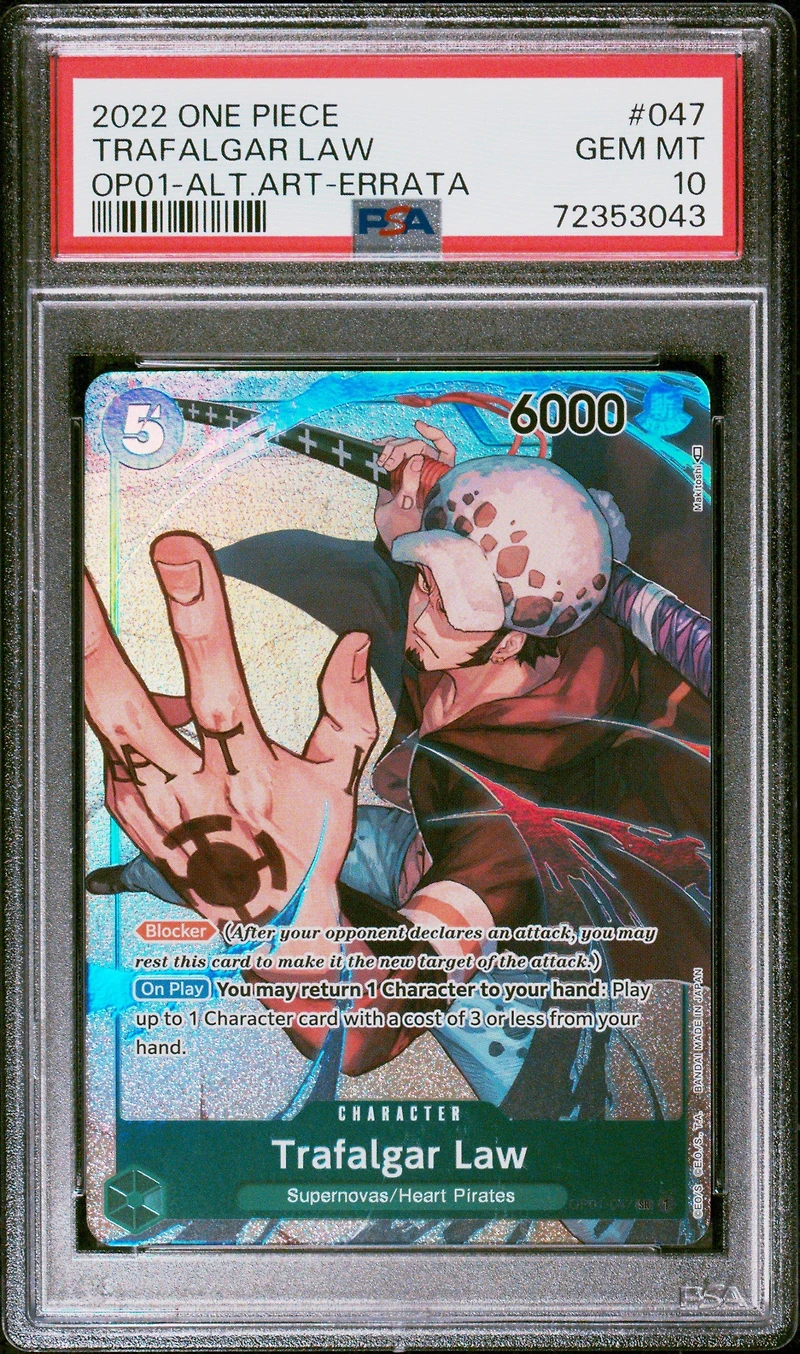 2022 One Piece Op01-romance Dawn Trafalgar Law Alternate Art-errata PSA 10