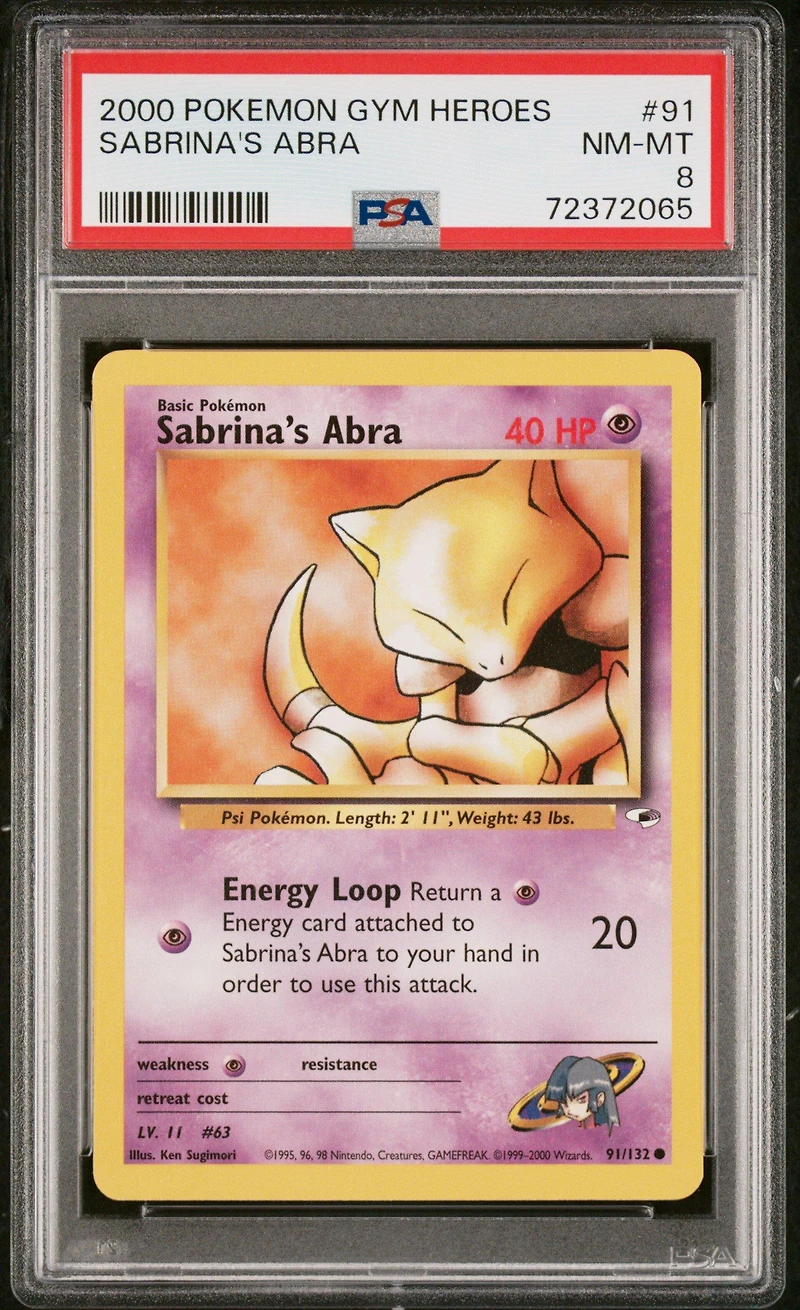 2000 Pokemon Gym Heroes 91 Sabrina's Abra PSA 8