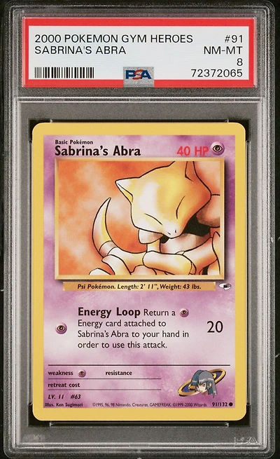 2000 Pokemon Gym Heroes 91 Sabrina's Abra PSA 8