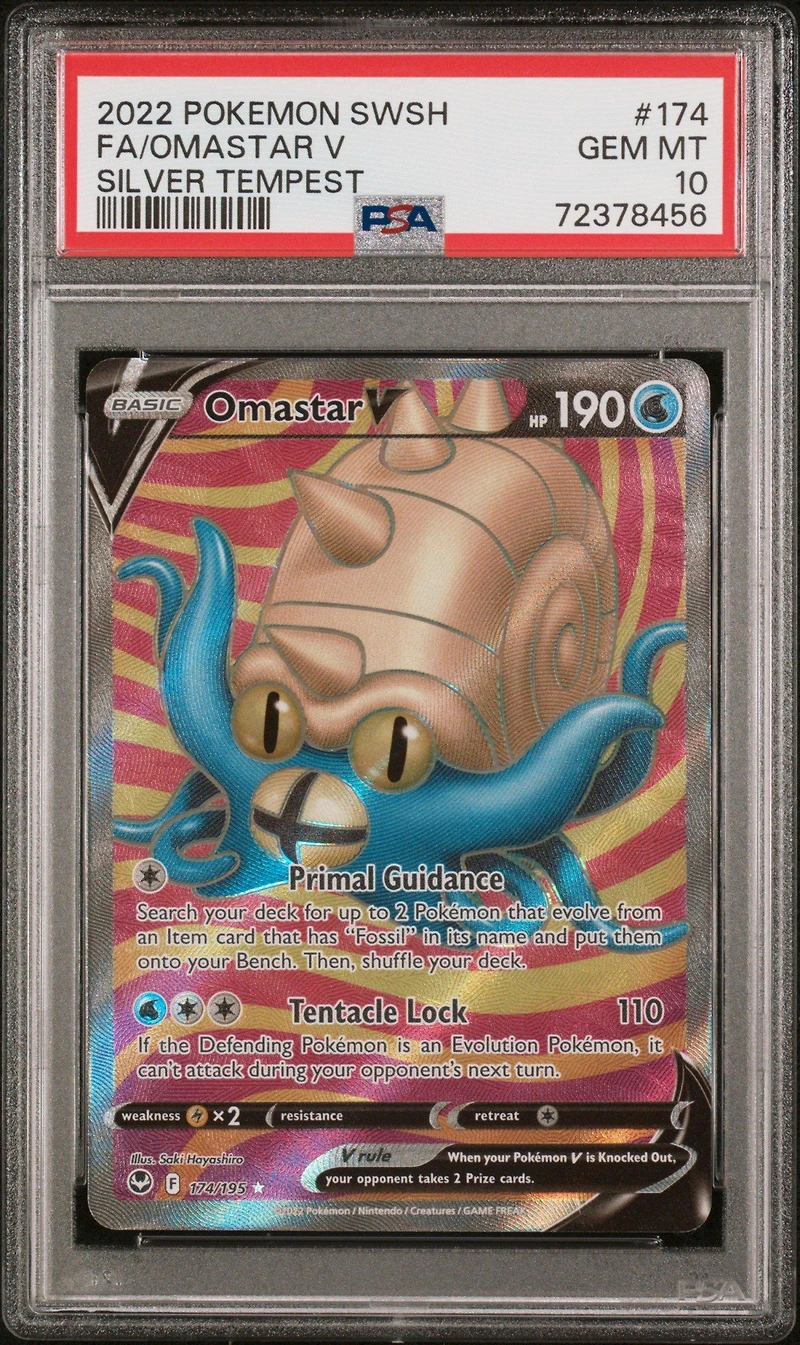 2022 Pokemon Sword & Shield Silver Tempest 174 Full Art/omastar V PSA 10