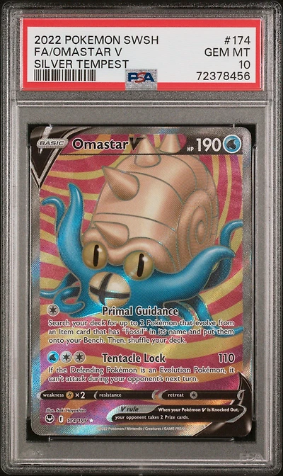 2022 Pokemon Sword & Shield Silver Tempest 174 Full Art/omastar V PSA 10