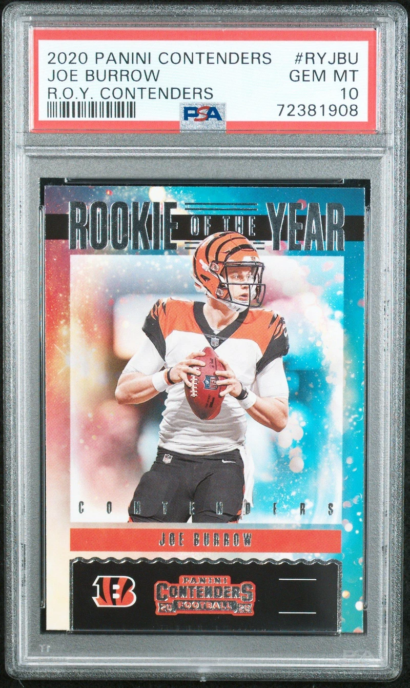 2020 Panini Contenders Rookie Of The Year Contenders Ryjbu Joe Burrow PSA 10