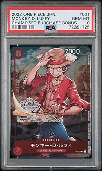 2022 One Piece Japanese Promos 001 Monkey D. Luffy Championship Set 2022 Purchase Bonus PSA 10