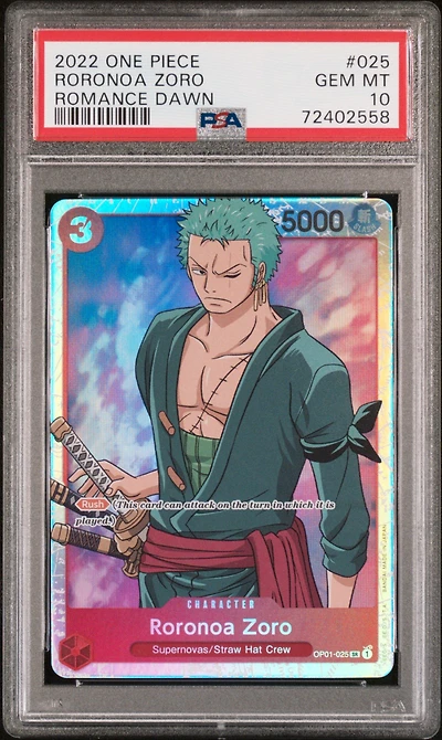2022 One Piece Op01-romance Dawn 025 Roronoa Zoro PSA 10