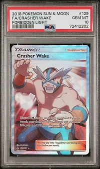 2018 Pokemon Sun & Moon Forbidden Light 129 Full Art/crasher Wake PSA 10