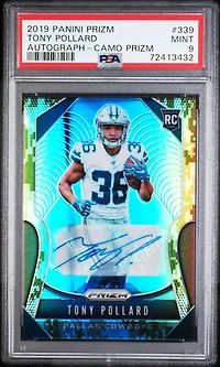 2019 Panini Prizm 339 Tony Pollard Autograph-camo Prizm PSA 9