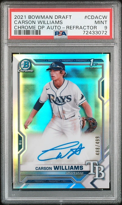 2021 Bowman Draft Chrome Draft Pick Autographs Cdacw Carson Williams Refractor PSA 9