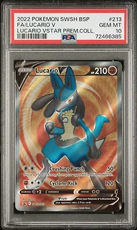 2022 Pokemon Swsh Black Star Promo 213 Full Art/lucario V Lucario Vstar Premium Collection PSA 10