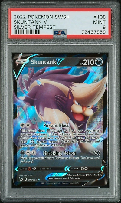2022 Pokemon Sword & Shield Silver Tempest 108 Skuntank V PSA 9