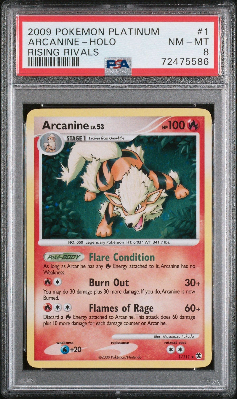 2009 Pokemon Platinum Rising Rivals 1 Arcanine-holo PSA 8