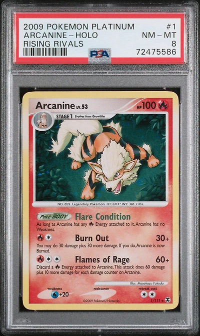 2009 Pokemon Platinum Rising Rivals 1 Arcanine-holo PSA 8