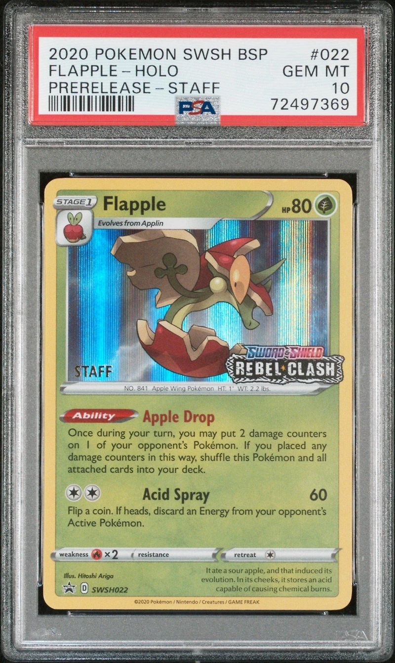 2020 Pokemon Swsh Black Star Promo 022 Flapple-holo Prerelease-staff PSA