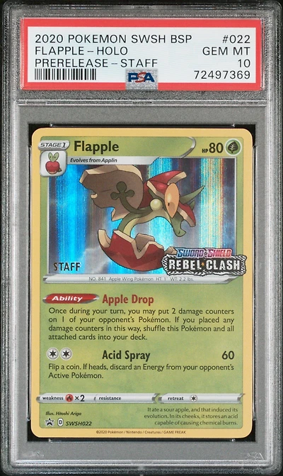 2020 Pokemon Swsh Black Star Promo 022 Flapple-holo Prerelease-staff PSA
