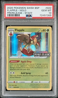 2020 Pokemon Swsh Black Star Promo 022 Flapple-holo Prerelease-staff PSA
