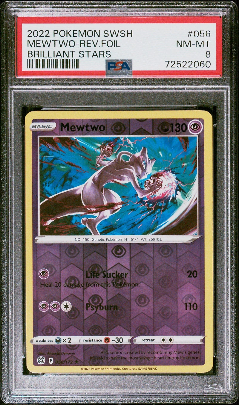 2022 Pokemon Sword & Shield Brilliant Stars 056 Mewtwo-reverse Foil PSA